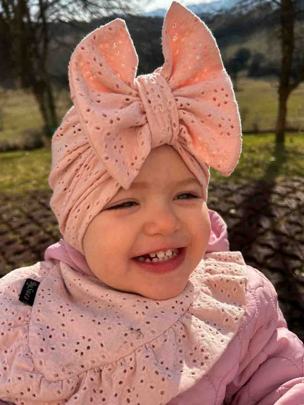 Detská čiapka / Turban s Mašľou, madeira PEACH