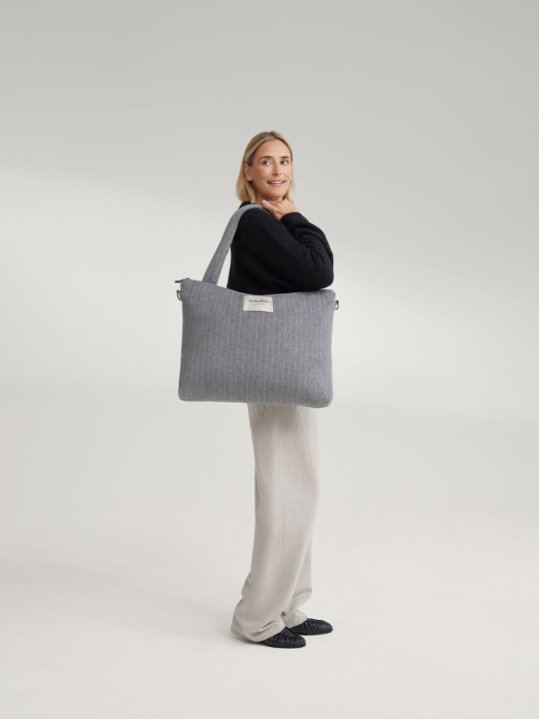 STUDIO NOOS - Flannel Chalkstripe DIAPER BAG | Light Grey 7