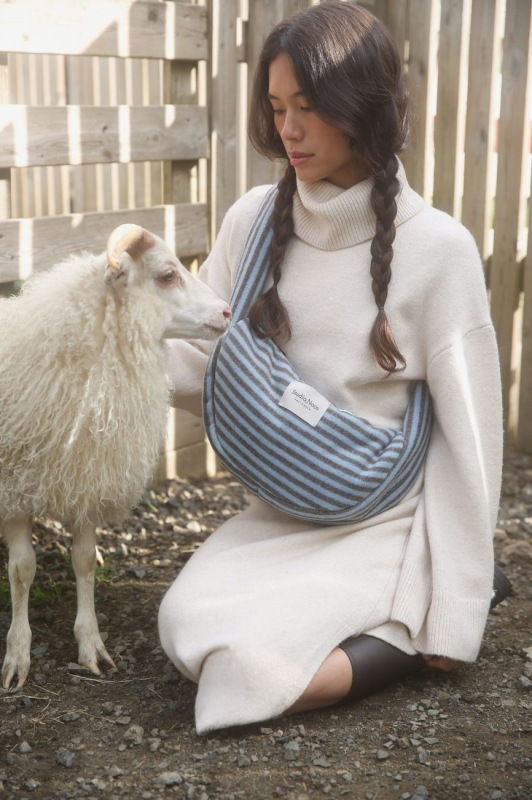 STUDIO NOOS - VLNENÁ Mini Cross Body Bag Stripy Wool l Light blue Brown 1
