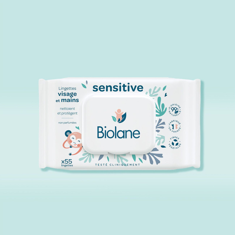 BIOLANE Utierky na tvár a ruky sensitive 55 kusov