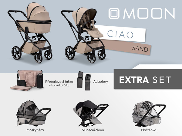 Moon CIAO lacný EXTRA Set kočíka - Sand + držiak na nápoj ako DARČEK