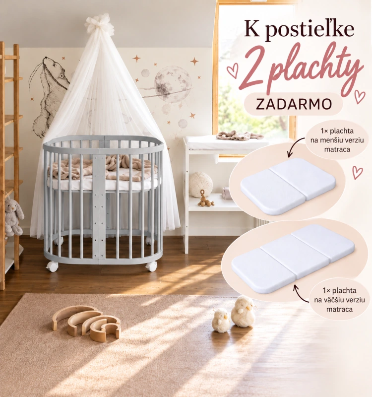 WALDIN rastúca postieľka 7v1 s matracom – Sivá