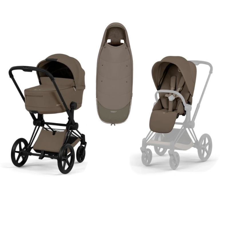 Kočík Cybex Priam Comfort 2026, rám Matt Black - COCONUT BROWN + Fusak Platinum