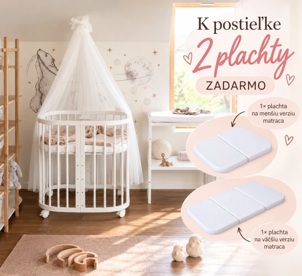 WALDIN rastúca postieľka 7v1 s matracom – Biela
