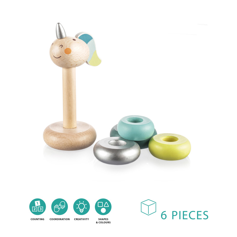 Dřevěné nasazovací kroužky jednorožec, Blue 3