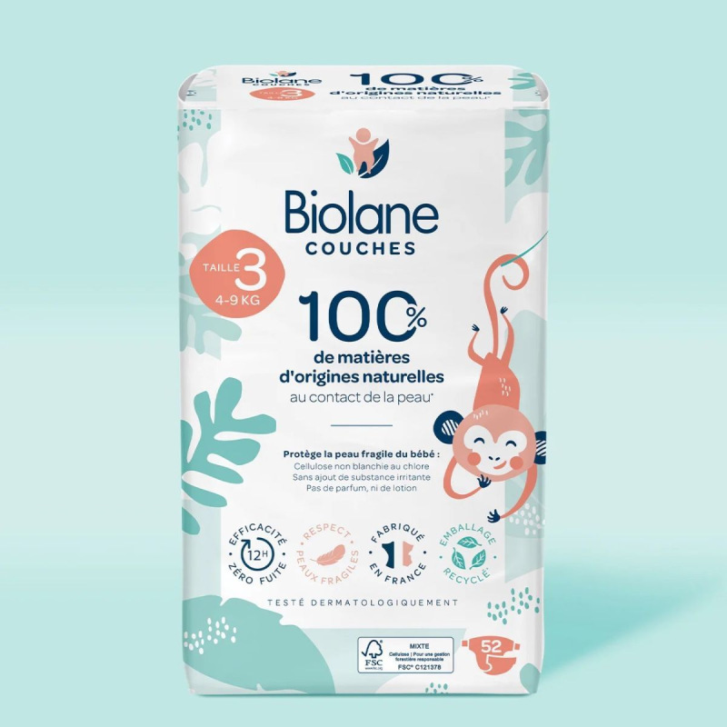 BIOLANE Ekologické plienky veľkosť 3 (4-9 kg), 52 ks