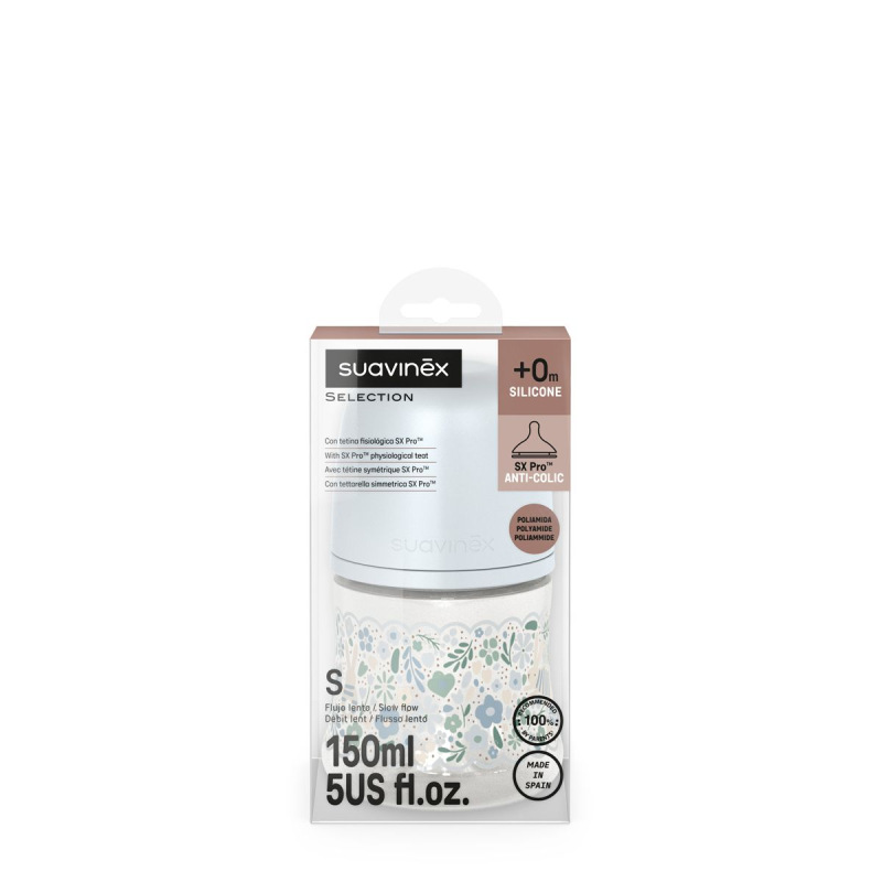 SUAVINEX | Dojčenská fľaša WONDERLAND NEW 150ml FYZIOL PRŮTOK S - modrý kvet 4
