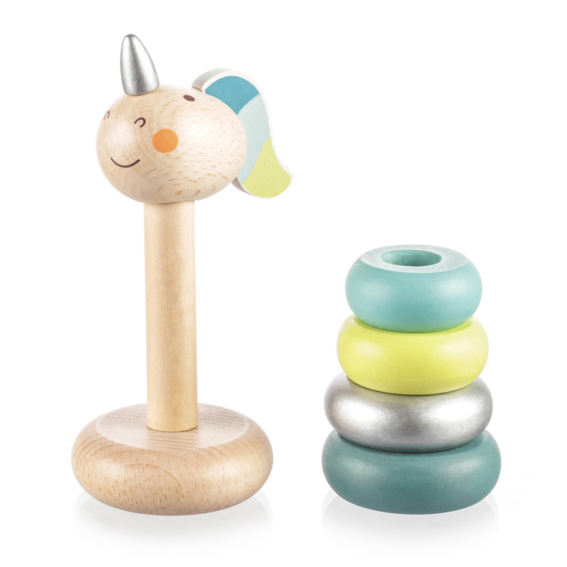 Dřevěné nasazovací kroužky jednorožec, Blue 1