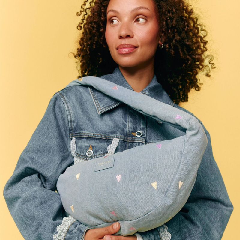 STUDIO NOOS - Denim Mini Cross Body bag | Hearts Light Blue Hearts 6