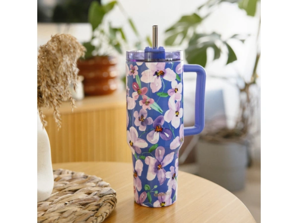 Nerezový termohrnček so slamkou Stream Flower Dusk 1200 ml 1