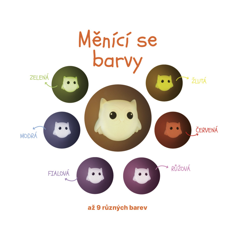 Silikónové nástenné nočné svetlo, Owl 2