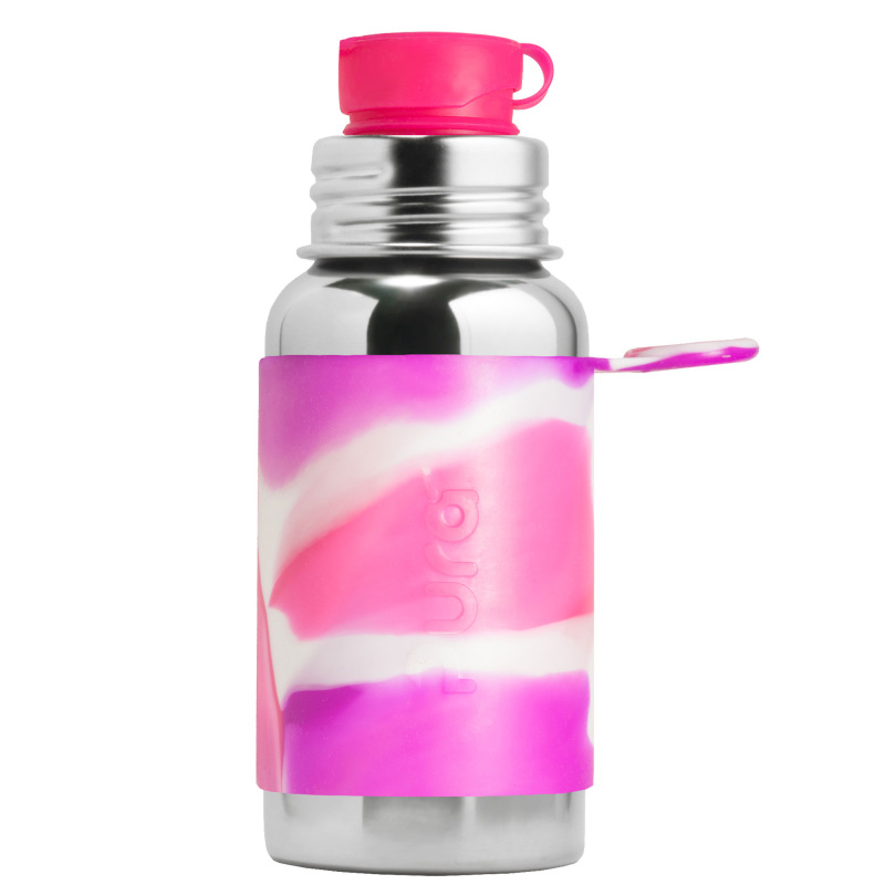 PURA Nerezová fľaša so športovým uzáverom 500ml, Ružovo-biela