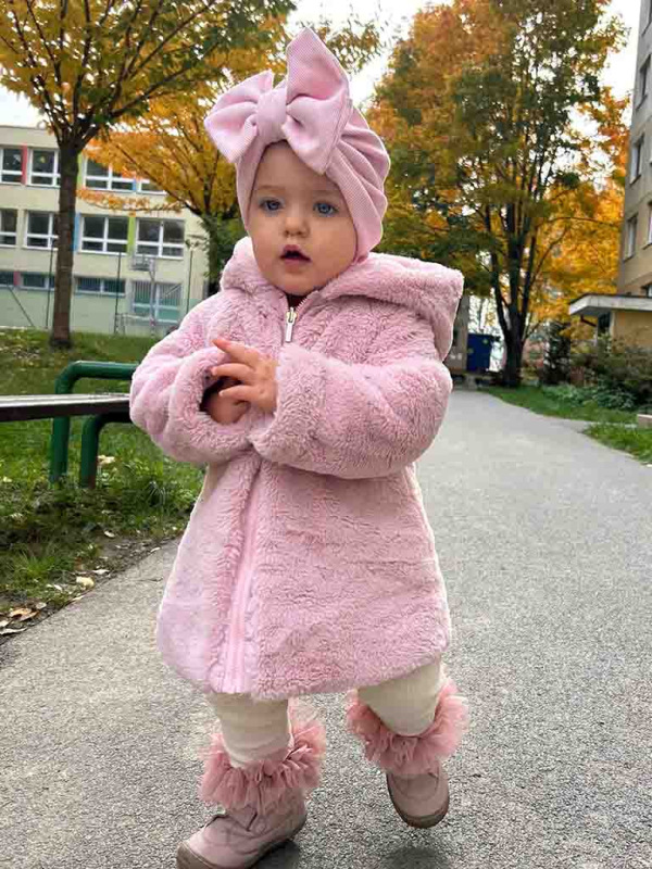Detská čiapka / Turban s Mašľou, rebrovaná bavlna BABY PINK. 1