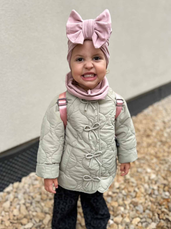 Detská čiapka / Turban s Mašľou, rebrovaná bavlna BABY PINK. 10