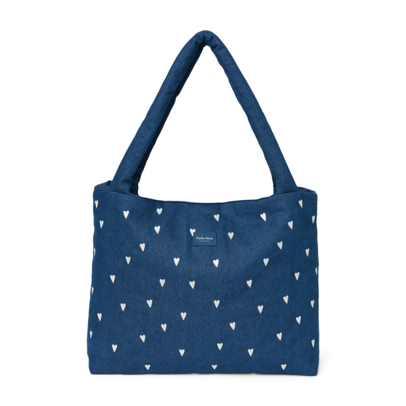 STUDIO NOOS - Denim MOM BAG | Dark Blue White Hearts