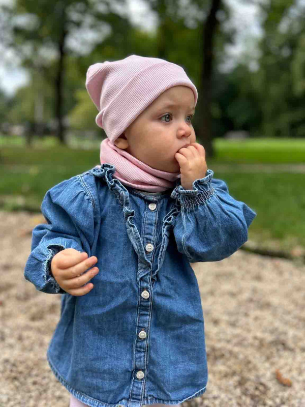 Bavlnená detská čiapka rebro - BABY PINK 3