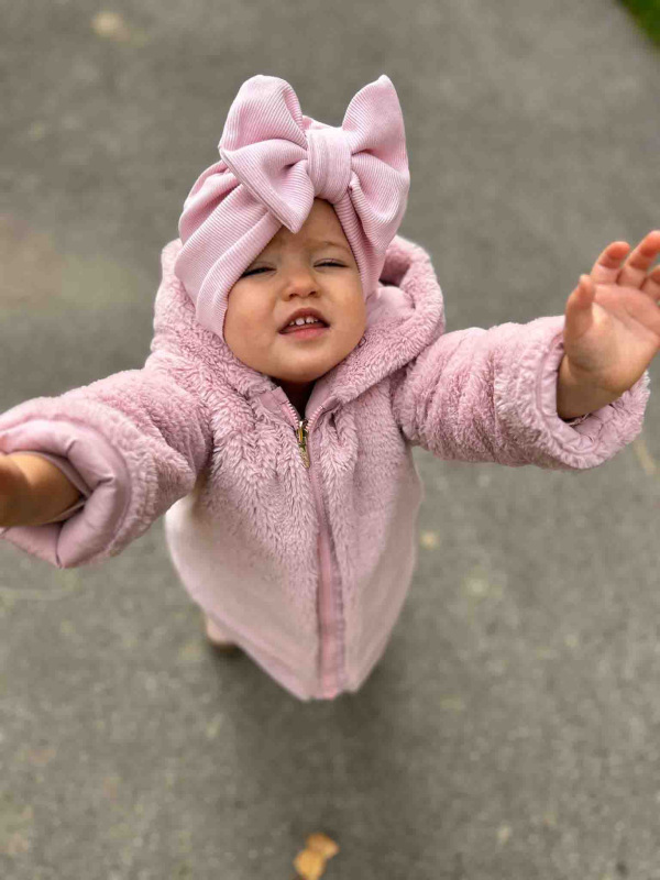 Detská čiapka / Turban s Mašľou, rebrovaná bavlna BABY PINK. 3