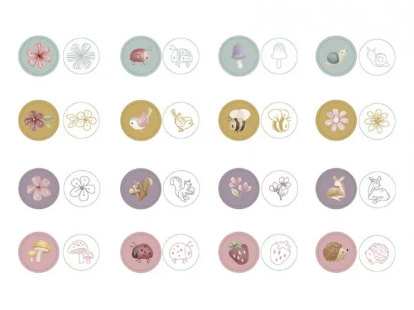 Pečiatky samofarbiace 16 ks Fairy Garden 2