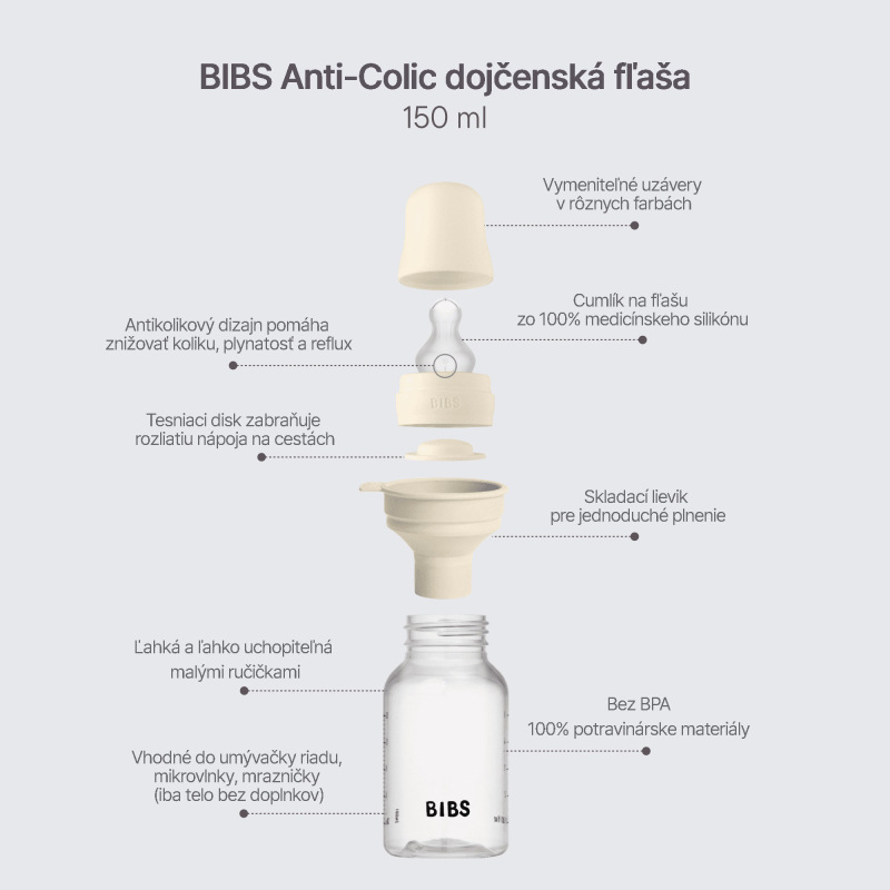 BIBS Antikoliková fľaša so silikónovým cumlíkom 150ml, Ivory 2