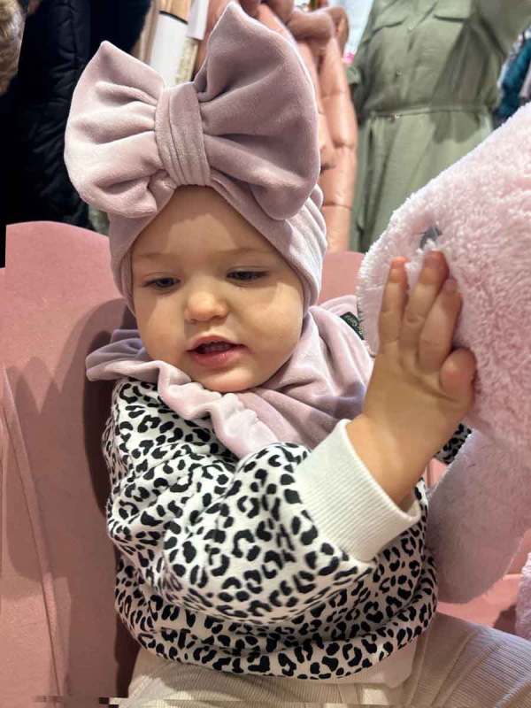 Detská čiapka / Turban s Mašľou, VELVET RUŽOVÁ 9