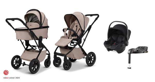 Moon Piu Maxi Set, Sand / Black Chrome s autosedačkou a základňou