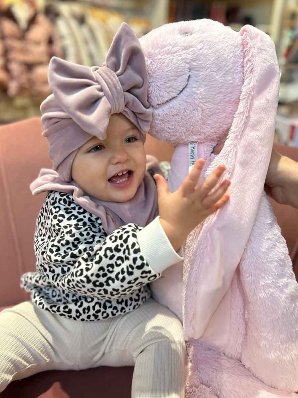 Detská čiapka / Turban s Mašľou, VELVET RUŽOVÁ 8