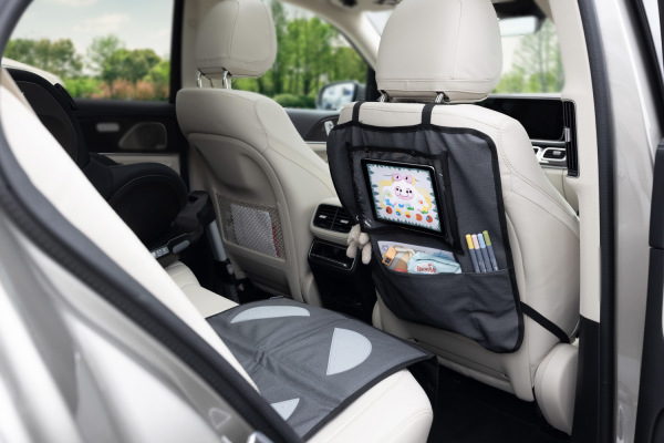 Ochrana sedadlá pod autosedačku s vreckom na tablet umývateľný, Grey 8