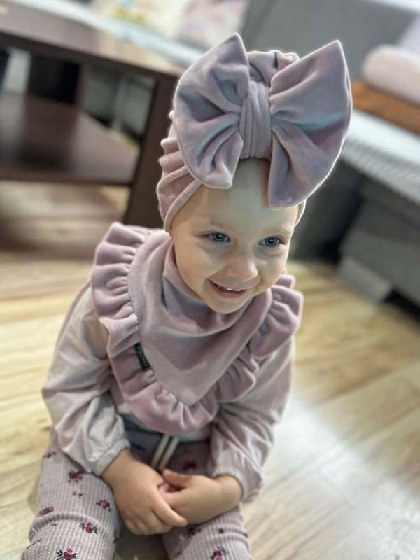 Detská čiapka / Turban s Mašľou, VELVET RUŽOVÁ 13