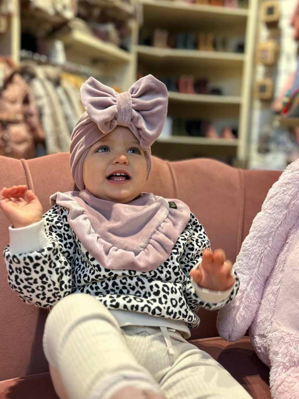 Detská čiapka / Turban s Mašľou, VELVET RUŽOVÁ 11