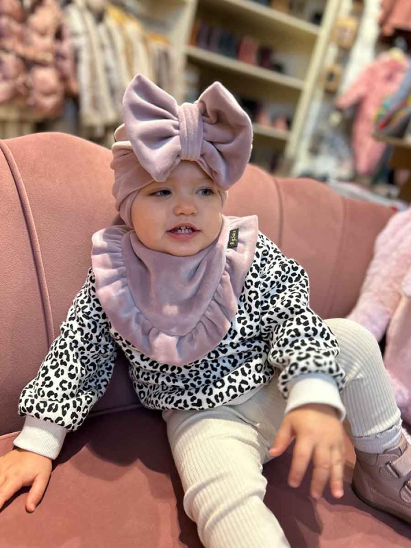 Detská čiapka / Turban s Mašľou, VELVET RUŽOVÁ 7