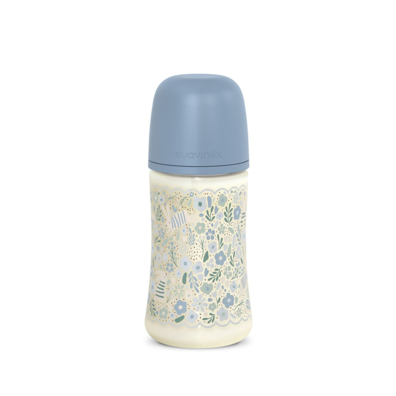 SUAVINEX | Dojčenská fľaša WONDERLAND NEW 270ml FYZIOL PRŮTOK M - modrý kvet