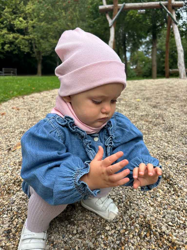Bavlnená detská čiapka rebro - BABY PINK 4