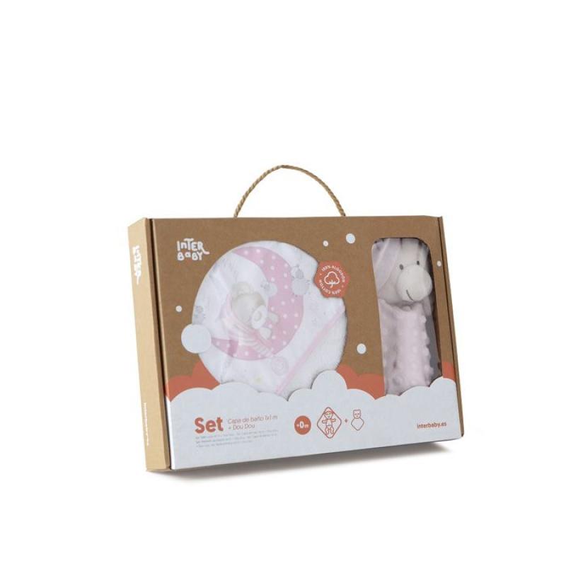 INTERBABY | SET - OSUŠKA froté 100x100 Medvedík spí + PRÍTULKA - ružová