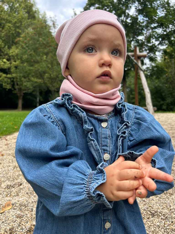 Bavlnená detská čiapka rebro - BABY PINK 5