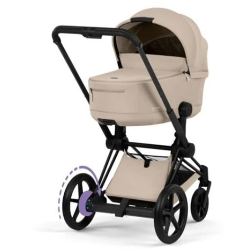 Cybex e-Priam Comfort 2026 rám Matt Black + fusak, Cozy Beige 3