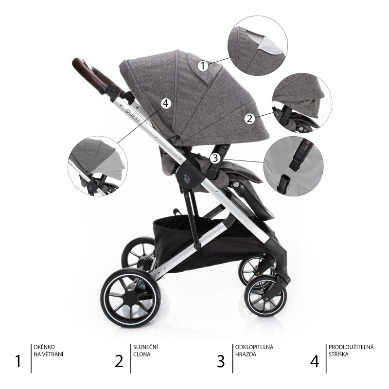Set kočík Quest+ korba+ adaptéry+ autosedačka, Tornado Grey/Silver 1