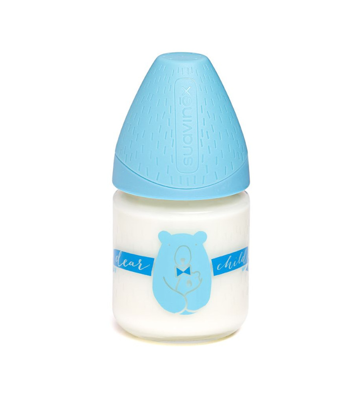 SUAVINEX | MFL FĽAŠA SKLO 120 ml - MODRÁ/MACKO 1