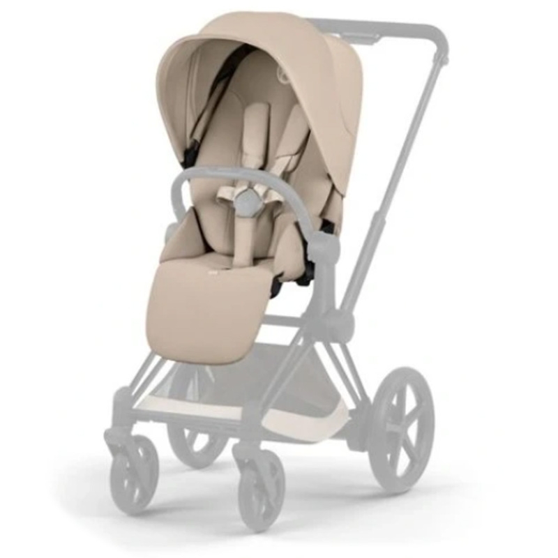 Cybex e-Priam Comfort 2026 rám Matt Black + fusak, Cozy Beige 2