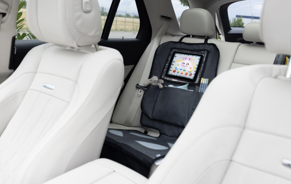 Ochrana sedadlá pod autosedačku s vreckom na tablet umývateľný, Grey 9