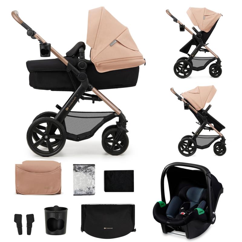 KINDERKRAFT Kočík kombinovaný Moov 2 3v1 Sand Beige - penové kolesá