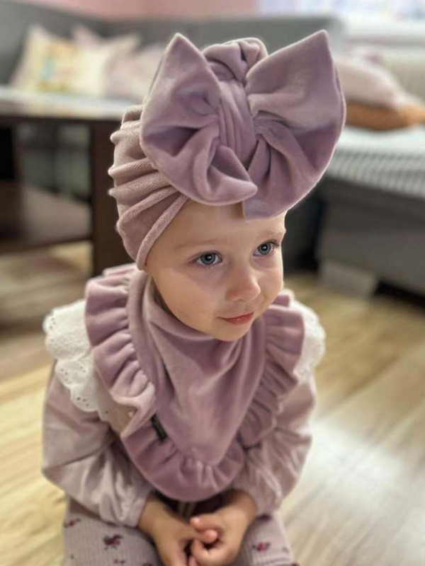 Detská čiapka / Turban s Mašľou, VELVET RUŽOVÁ 15