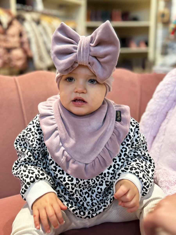Detská čiapka / Turban s Mašľou, VELVET RUŽOVÁ 6