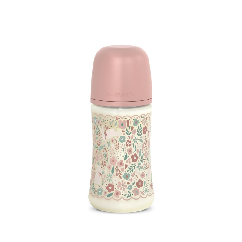 SUAVINEX | Dojčenská fľaša WONDERLAND NEW 270ml FYZIOL PRŮTOK M - ružový kvet