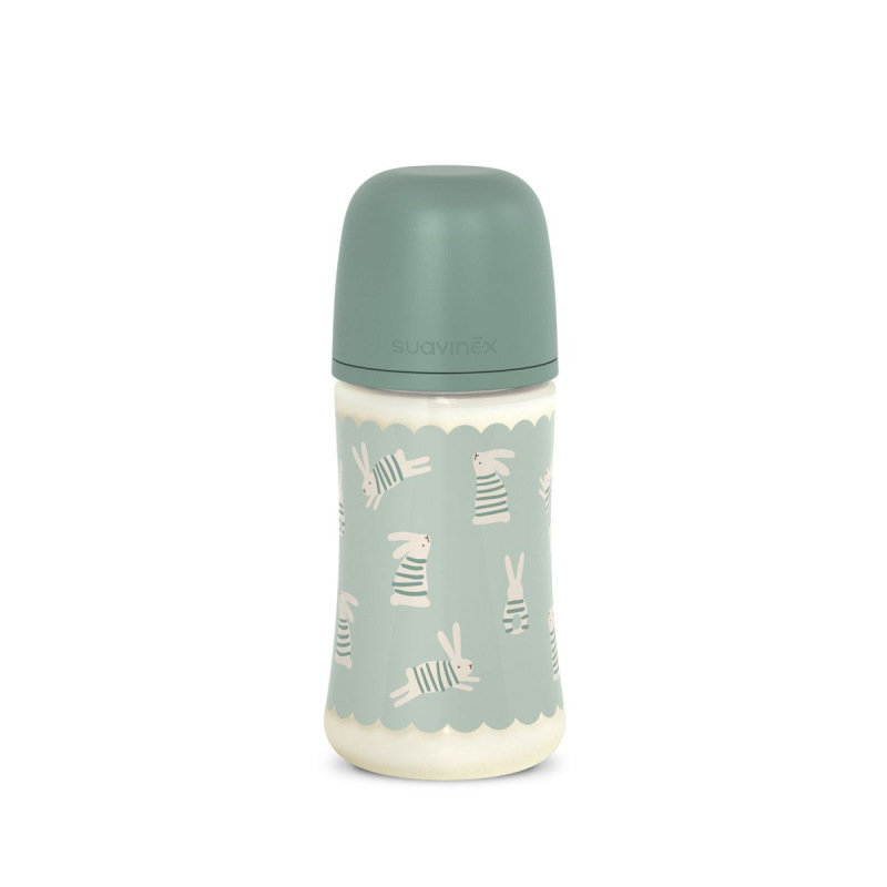 SUAVINEX | Dojčenská fľaša WONDERLAND NEW 270ml FYZIOL PRŮTOK M - zelený králik