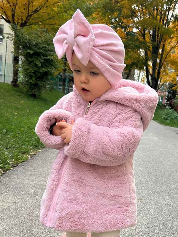 Detská čiapka / Turban s Mašľou, rebrovaná bavlna BABY PINK. 5