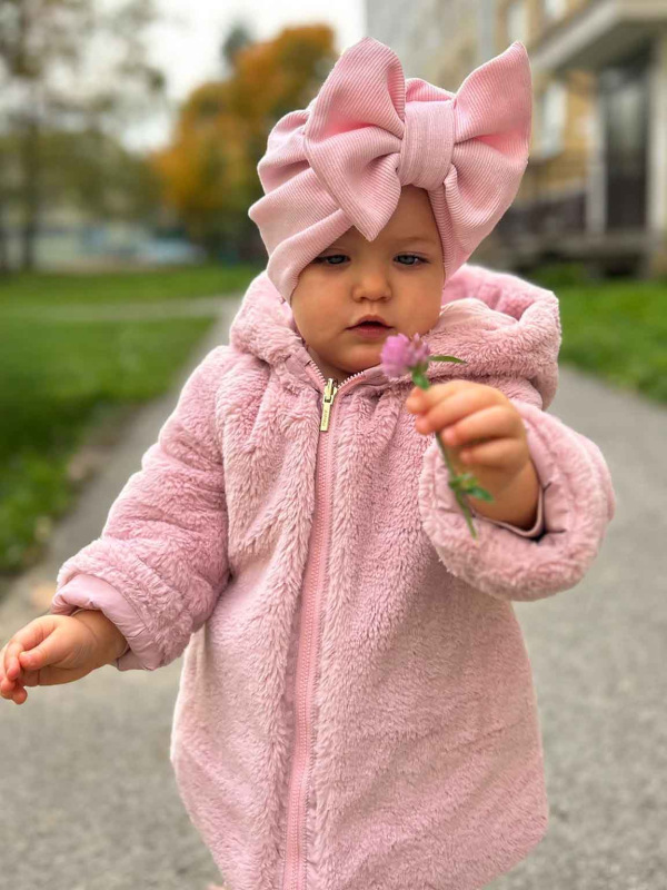Detská čiapka / Turban s Mašľou, rebrovaná bavlna BABY PINK. 4
