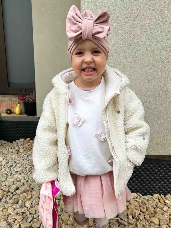 Detská čiapka / Turban s Mašľou, rebrovaná bavlna BABY PINK. 11