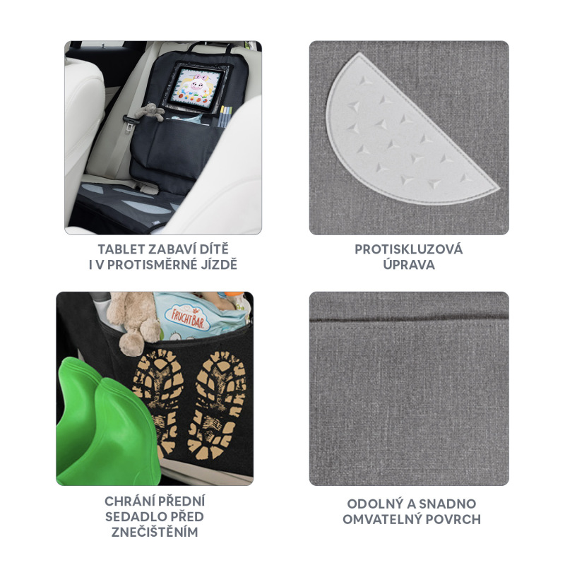 Ochrana sedadlá pod autosedačku s vreckom na tablet umývateľný, Grey 2