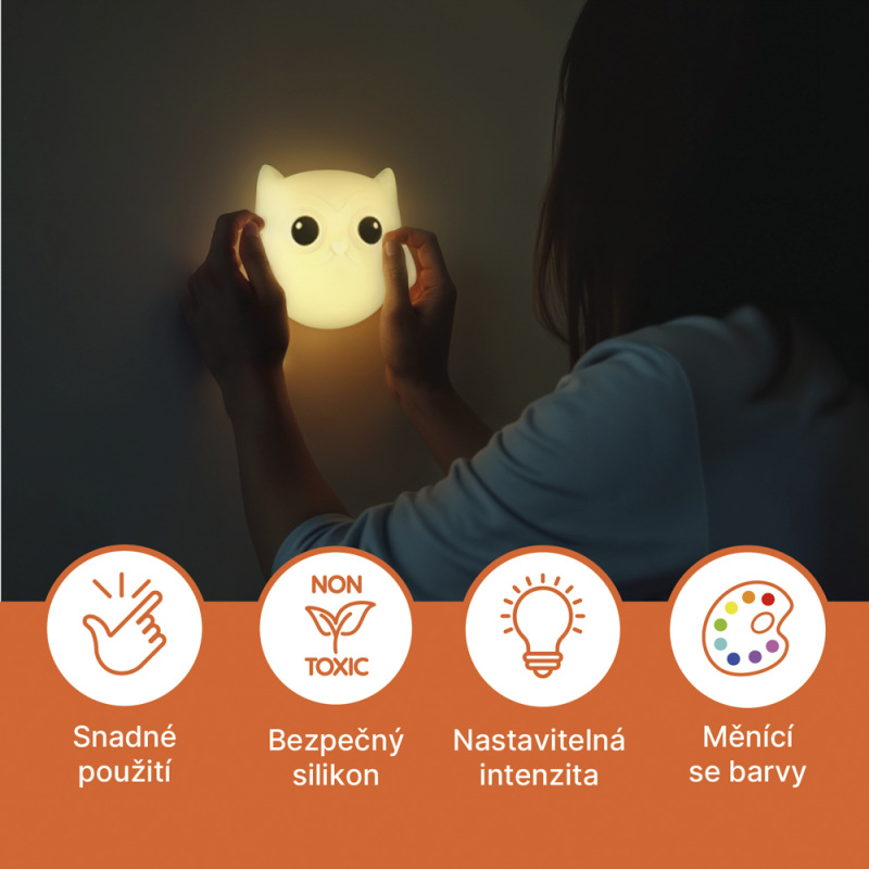 Silikónové nástenné nočné svetlo, Owl 1