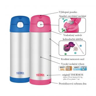 Thermos termoska so slamkou Ružová líška , 470ml 1